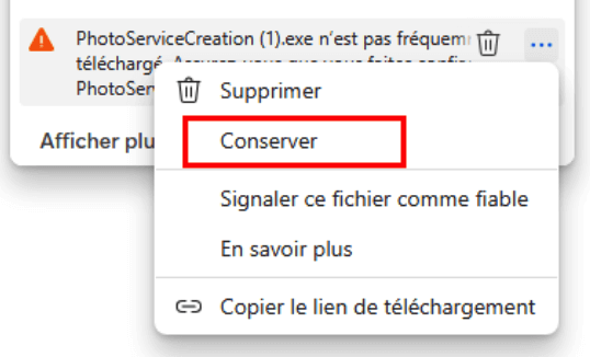 Conserver le fichier sur Edge