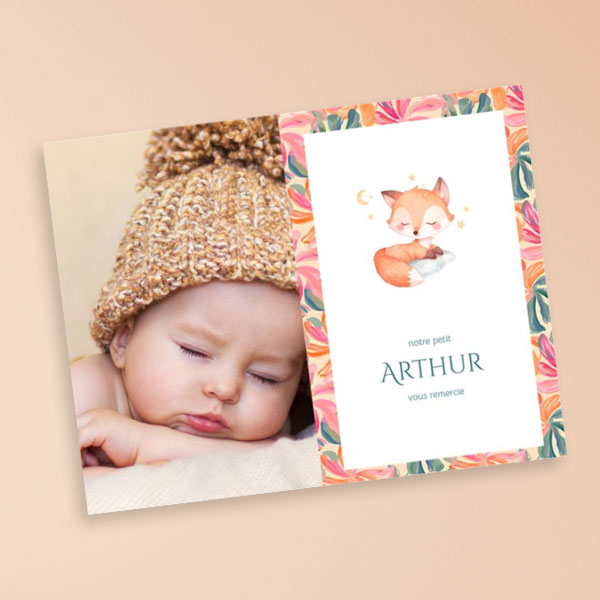 Carte de remerciement Naissance