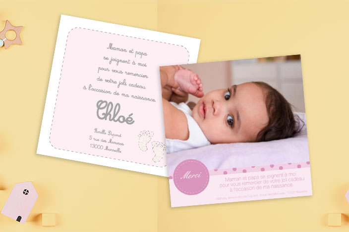 Carte de remerciement Naissance